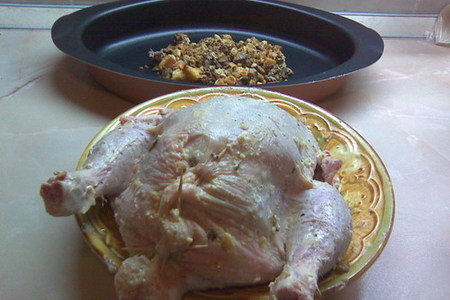 Кукурузно-печеночная начинка для курицы (или индейки) на рождество. фаршированная курица серия №2.: шаг 6