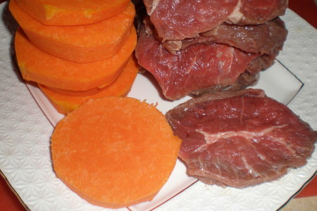 Свинина, запеченая  с тыквой и картофелем под соусом бешамель: шаг 1