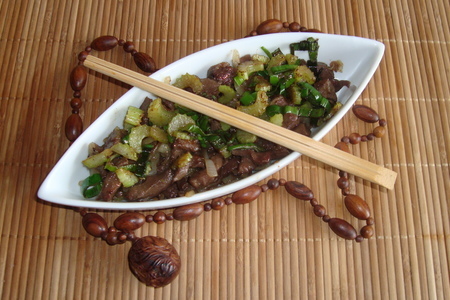 Фото к рецепту: Свиное сердце жаренное с луком по-вьетнамски