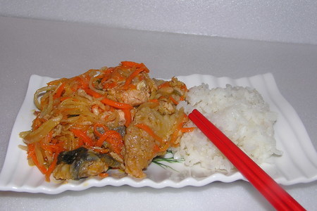 Фото к рецепту: Рыба в овощах. типа по-азиатски…