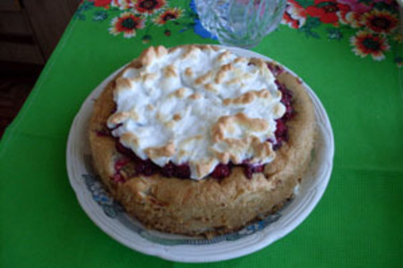 Фото к рецепту: Пирог бисквитный с яблоками и малиной