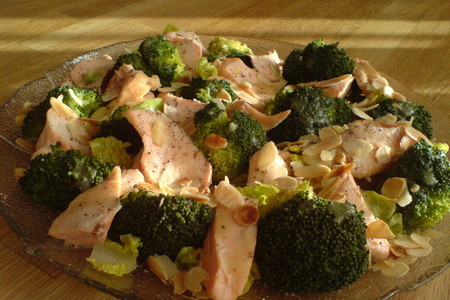 Фото к рецепту: Салат из сёмги  и брокколи, сваренных на пару