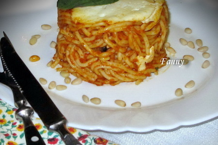 Тимбаллини из спагетти с баклажанами