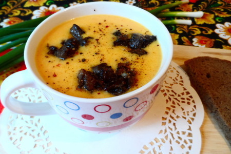 Морковно-сырный суп с подберёзовиками