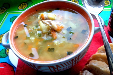 Фото к рецепту: Картофельный суп на курочке