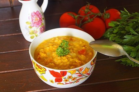 Фото к рецепту: Суп с чечевицей «масурдал». индийский обед.