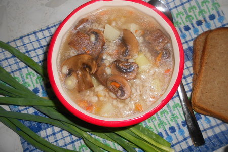 Фото к рецепту: Грибной суп с перловкой