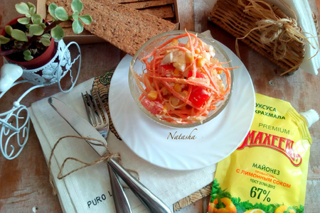 Фото к рецепту: Лучший рецепт салата с курицей и помидором, заправленного майонезом с лимонным соком "махеевъ"