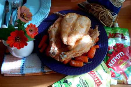 Фото к рецепту: Лучший рецепт тушёной курицы и мини-моркови с майонезом оливковый "махеевъ" и кетчупом лечо "махеевъ"