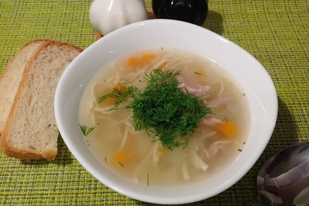 Фото к рецепту: Куриный суп с лапшой
