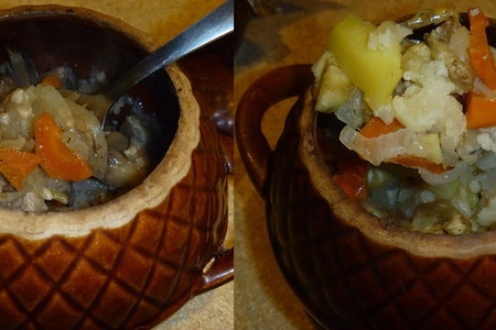 Фото к рецепту: Гречневая каша с грибами в горшочке + овощи.блюда для поста.