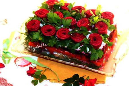 Закусочный торт "букет алых роз" 