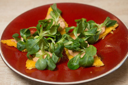 Фото к рецепту: Тосты из поленты с кремом из тунца и вяленых томатов