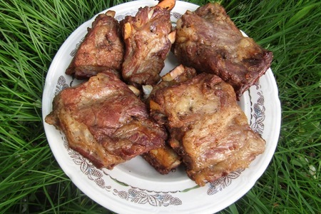 Фото к рецепту: Свиные рёбрышки копчёные на мангале