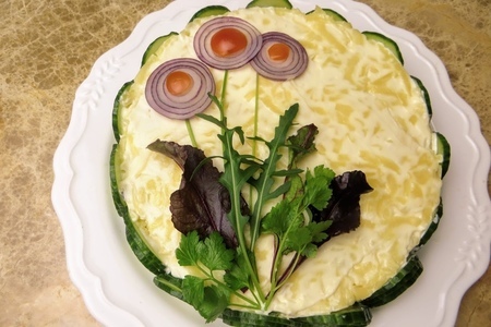 Фото к рецепту: Слоеный салат с курицей на новый год 2020