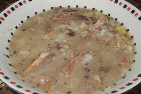 Фото к рецепту: Уха за 20 минут, рыбный суп из консервы