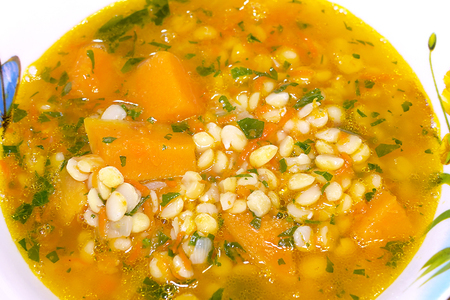 Фото к рецепту: Гороховый суп с тыквой - постный рецепт