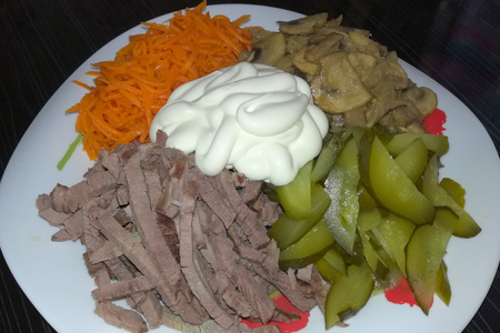 Фото к рецепту: Салат с шампиньонами и мясом