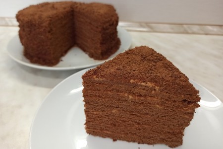 Фото к рецепту: Нежный торт шоколадный медовик со сметанным кремом
