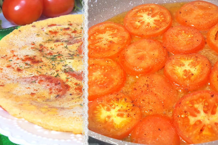Фото к рецепту: Омлет с помидорами (на сковороде)