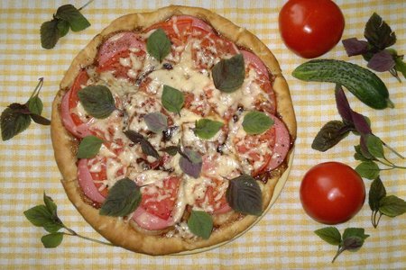 Фото к рецепту: Бездрожжевая пицца с соусом терияки