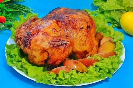 Фото к рецепту: Курица с яблоками с хрустящей корочкой и сочная внутри