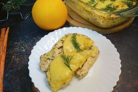 Фото к рецепту: Курица с апельсинами в духовке