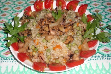 Фото к рецепту: Рис с морепродуктами и овощами#постныйстол