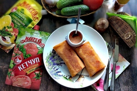 Фото к рецепту: Фаршированные томатные блины “махеевъ” #махеевъ