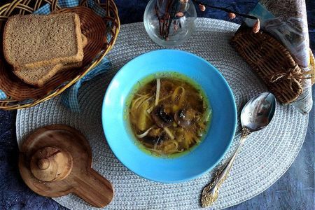 Фото к рецепту: Грибной суп-лапша с сушёными шампиньонами