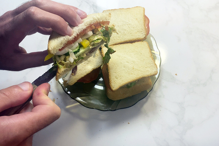 Фото к рецепту: Бутерброды с салатом коул слоу и сыровяленой колбасой