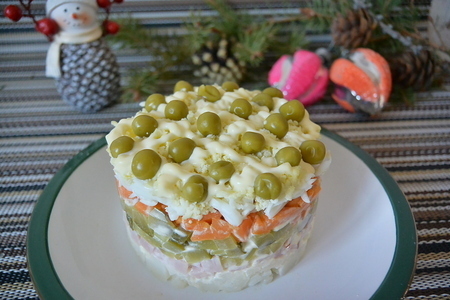 Фото к рецепту: Слоёный салат "оливье"
