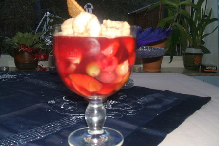 Фото к рецепту: Десерт фруктовый с мороженым