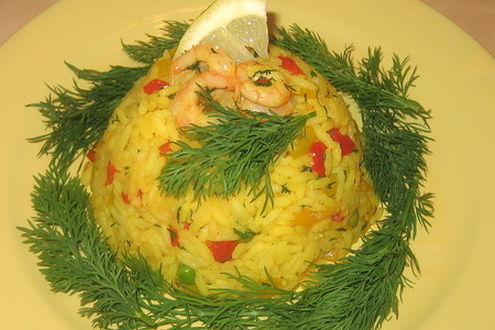 Фото к рецепту: Рис с креветками "бриз"