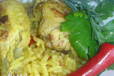 Фото к рецепту: Arroz con pollo - рис с курицей