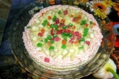 Фото к рецепту: Быстрый тортик "сластёна" с цукатами и дыней