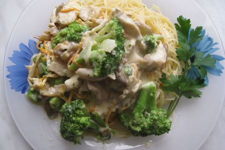 Фото к рецепту: Спагетти и брокколи и грибами