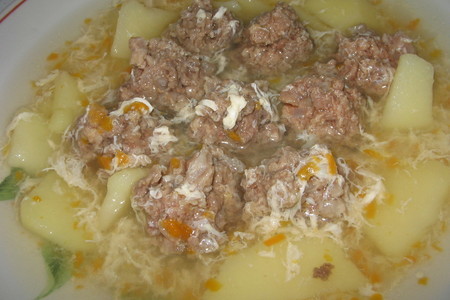 Фото к рецепту: Суп картофельно-яичный с фрикадельками.