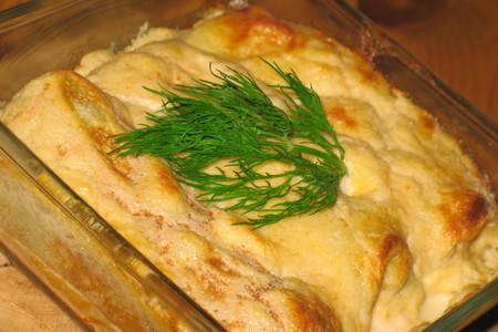 Блинчики с лососем и шпинатом в креветочном соусе или «каннеллони а-ля-рюс»