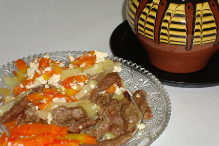 Фото к рецепту: Картофель с мясом в горшочке