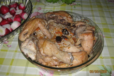 Фото к рецепту: Запеченная курица с рисом в рукаве