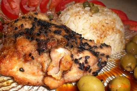 Фото к рецепту: Курица с кунжутом в соусе терияки