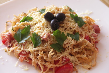 Фото к рецепту: Спагетти с ветчиной