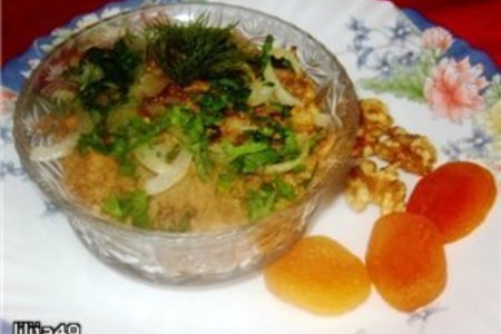 Фото к рецепту: Паштет из чечевицы с курагой и орехами (мшош)
