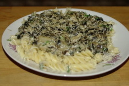 Фото к рецепту: Макароны с  грибами в сливочном соусе