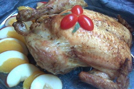 Фото к рецепту: Кукурузно-печеночная начинка для курицы (или индейки) на рождество. фаршированная курица серия №2.