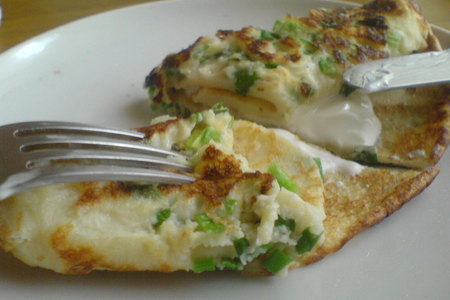 Фото к рецепту: Блинчики с припёком из зелёного лука и яйца