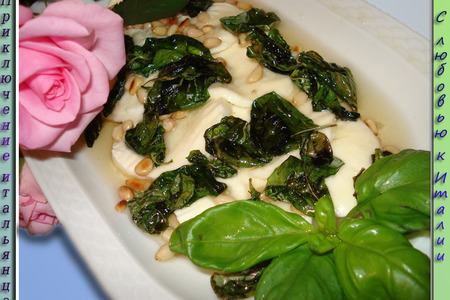 Фото к рецепту: Подача сыра моцарелла "приключение итальянца..."