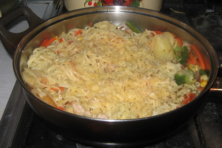 Фото к рецепту: Спагетти с овощной смесью
