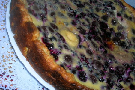 Фото к рецепту: Заливной пирог с черной смородиной из творожно-орехового теста ( в стиле тирольских пирогов)